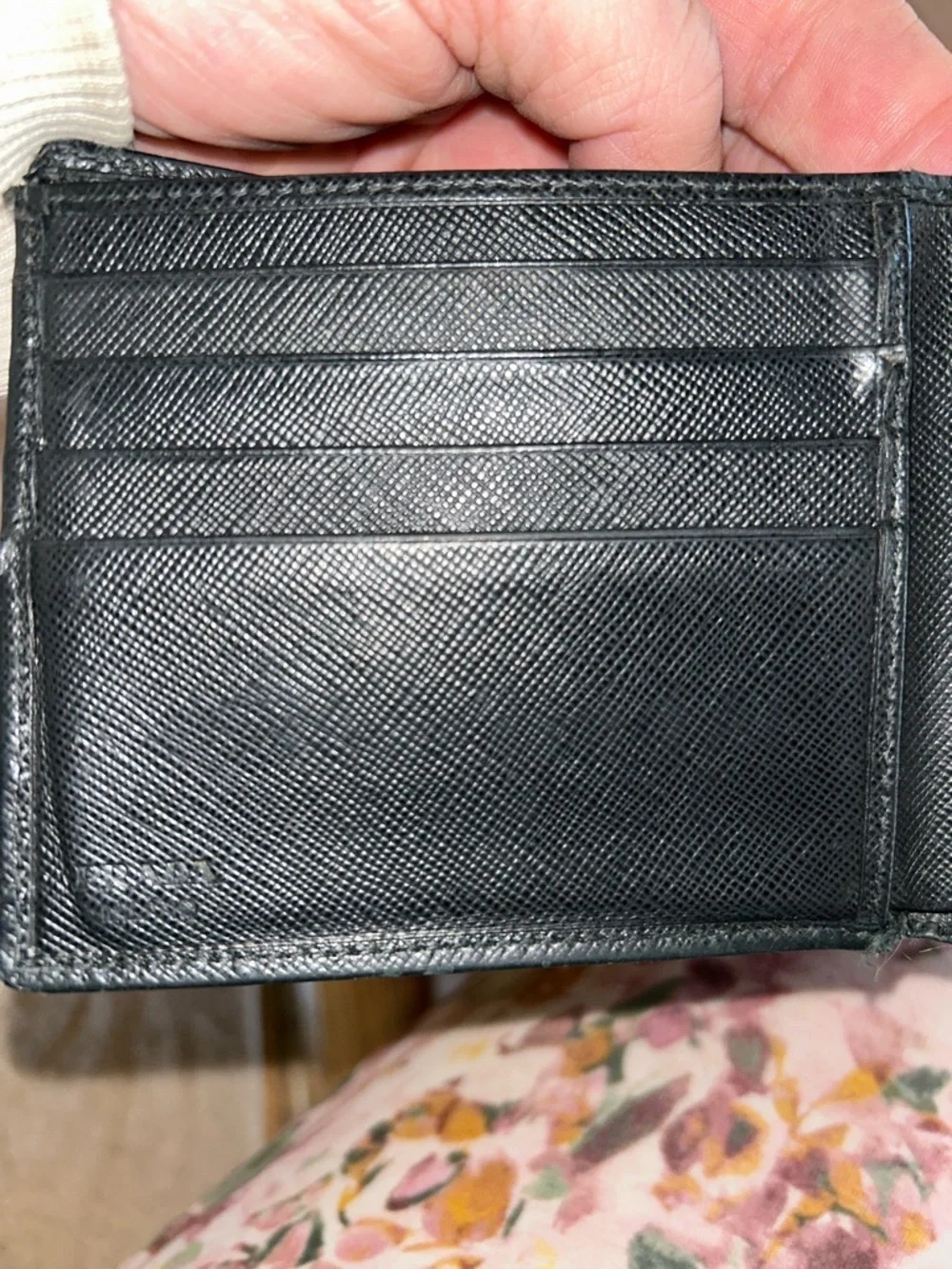 Mens Prada Black Leather  Bi-Fold Wallet